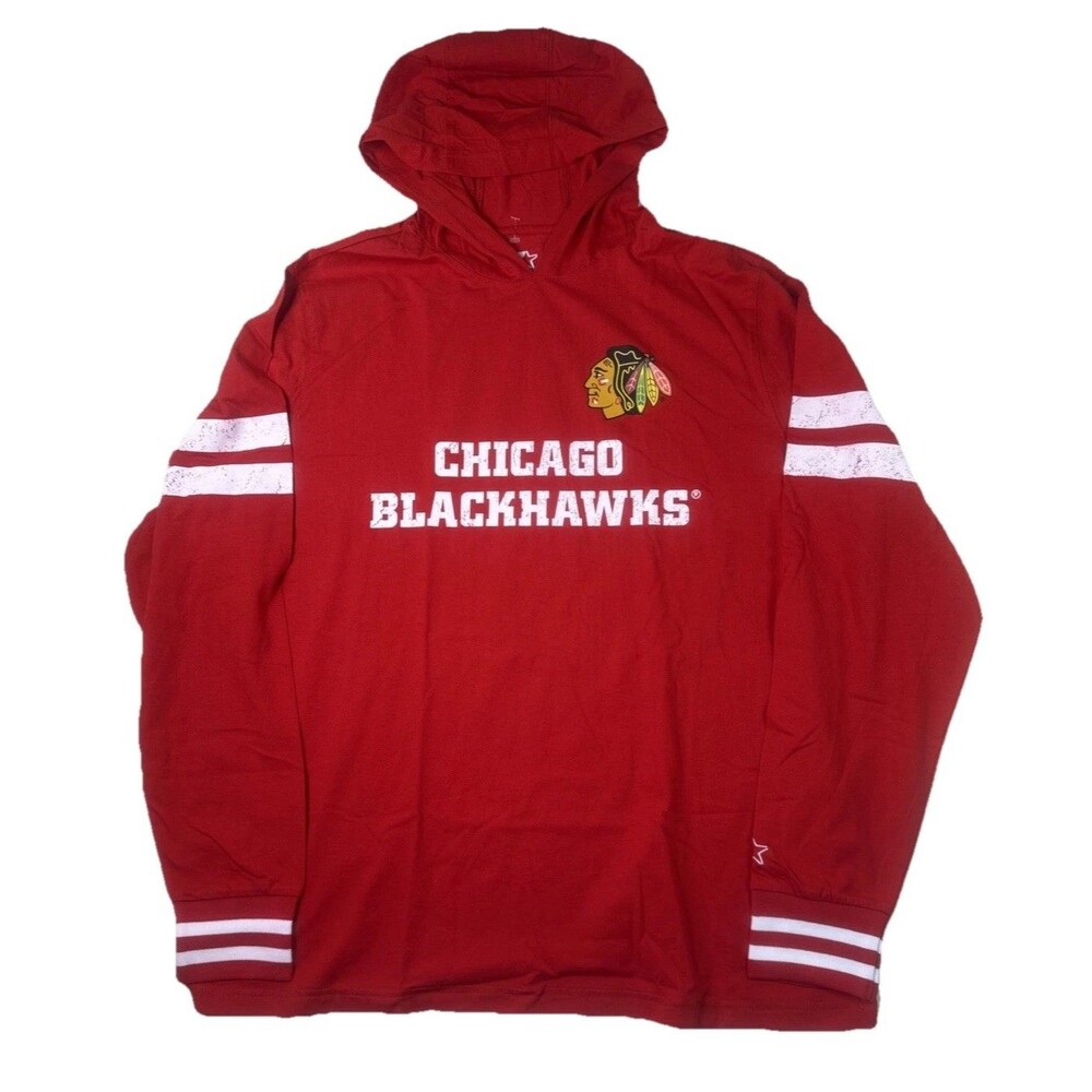 Men’s  Starter Red Chicago black hawk long sleeve shirt hoodie XL